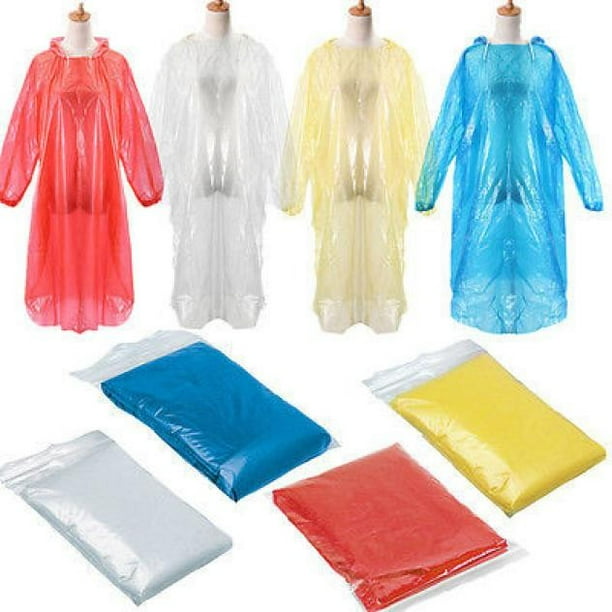 5pcs Adult Raincoat Transparent Waterproof Plastic Reusable Rain Poncho